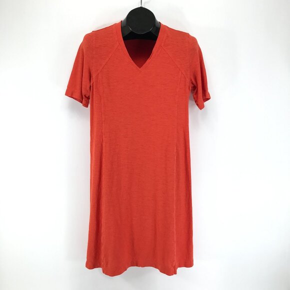 Eileen Fisher Hemp Organic Cotton Deep V-Neck Dress Women's Small Geranium - Picture 1 of 10